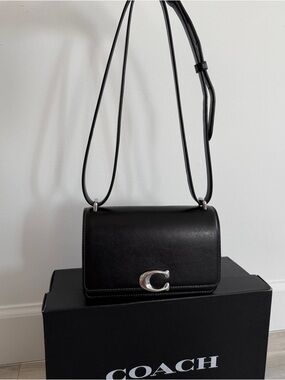 Coach Black Leather Crossbody with Silver 'C' Accent
